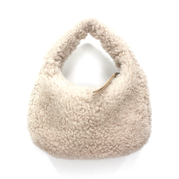 MIU MIU Wander Shearling 2 Way Ivory Handbag Silver Chainlink Shoulder Bag Logo - Picture 6 of 9